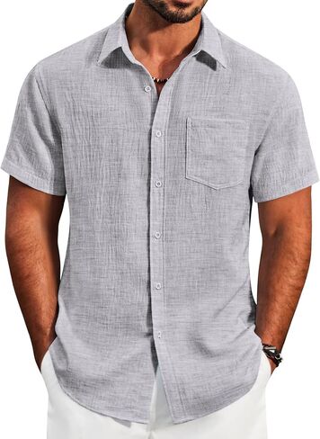 COOFANDY Men's Button Down Short Sleeve Shirt Lightweight Casual Summer Beach Shirts with Pocket in Saudi Arabia