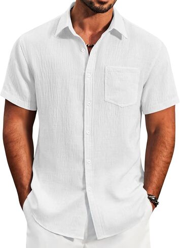COOFANDY Men's Button Down Short Sleeve Shirt Lightweight Casual Summer Beach Shirts with Pocket in Saudi Arabia