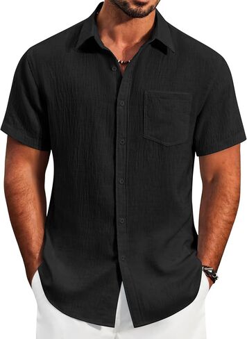 COOFANDY Men's Button Down Short Sleeve Shirt Lightweight Casual Summer Beach Shirts with Pocket in Saudi Arabia