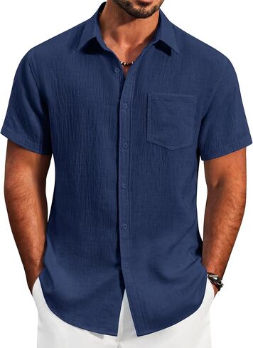 COOFANDY Men's Button Down Short Sleeve Shirt Lightweight Casual Summer Beach Shirts with Pocket in Saudi Arabia