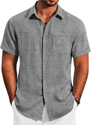 COOFANDY Men's Button Down Short Sleeve Shirt Lightweight Casual Summer Beach Shirts with Pocket in Saudi Arabia
