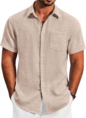 COOFANDY Men's Button Down Short Sleeve Shirt Lightweight Casual Summer Beach Shirts with Pocket in Saudi Arabia