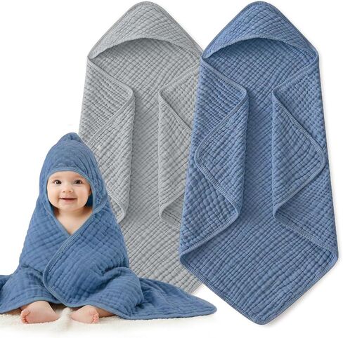 Hooded Baby Towels, 2 Pack Large Size Baby Bath Towel, Upgrade High Density 100% Muslin Cotton Baby Towels, Ultra Soft, Highly Absorbent, for Infants, Toddlers, Essential for Newborn Care, 32" x 32" in Saudi Arabia