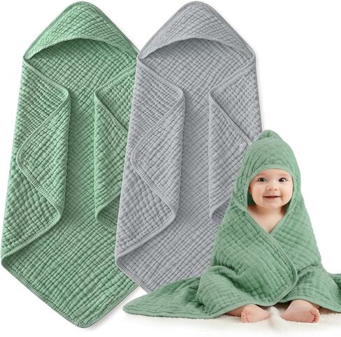 Hooded Baby Towels, 2 Pack Large Size Baby Bath Towel, Upgrade High Density 100% Muslin Cotton Baby Towels, Ultra Soft, Highly Absorbent, for Infants, Toddlers, Essential for Newborn Care, 32" x 32" in Saudi Arabia