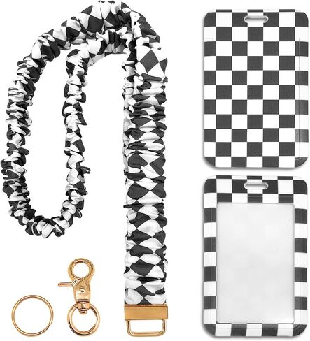 Scrunchie Lanyard/Stretchy with ID Holder Checkered Pattern, Retractable Lanyard with Badges Keychain Holder, Ideal for Women Teachers Nurse Easter Thanksgiving Valentine's Day Birthday Gifts (Blue) in Saudi Arabia