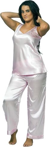 Up2date Fashion Women's Satin PJ Set with Cami Top in Kuwait