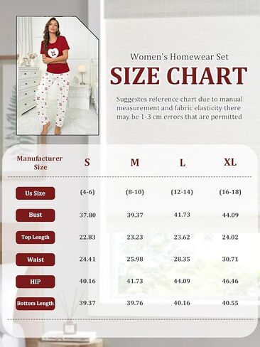 2 Piece Womens Pajama Set, Cherry Print Short Sleeve Crewneck Top and Long Pants Sleepwear Set, Lounge Outfit for Home in Saudi Arabia