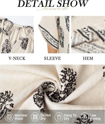 Tencole Womens 3/4 Sleeve Summer Boho Tops V Neck Peasant Blouses Casual Vacation Clothes Flowy Tunic Shirts in Saudi Arabia