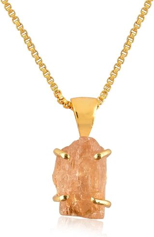 InfinityGemsArt Raw Gold Pendant Necklace, Birthstone, Natural Green Gemstones, Chakra Healing Stone, Raw Crystals Jewelry, Gifts For Men/Women, 18 Inches Gold Plated Adjustable Chain in Kuwait