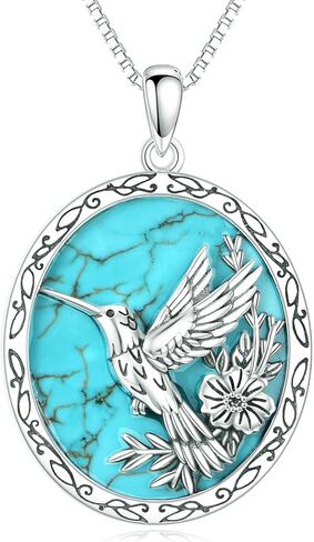 Genuine Turquoise Hummingbird Necklace for Women, Sterling Silver Native American Western Jewelry Birthdays in Saudi Arabia