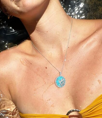 Genuine Turquoise Hummingbird Necklace for Women, Sterling Silver Native American Western Jewelry Birthdays in Saudi Arabia