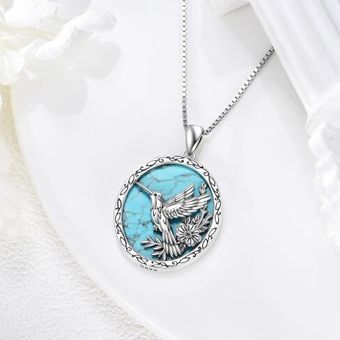 Genuine Turquoise Hummingbird Necklace for Women, Sterling Silver Native American Western Jewelry Birthdays in Saudi Arabia