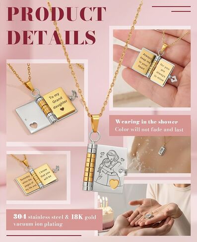 Chapter Book Necklace for Granddaughter, The Most Beautiful Adjustable Treasured Gift from Grandma (Silver Gold) in Kuwait