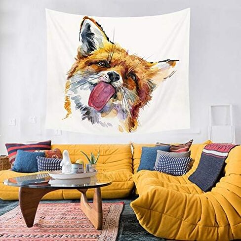 HGOD DESIGNS Fox نسيج الجدار شنقا لطيف الثعلب المائية غرفة ديكور جدار نسيج للرجال / النساء / فتاة / صبي البوليستر 60 "X51" in Kuwait