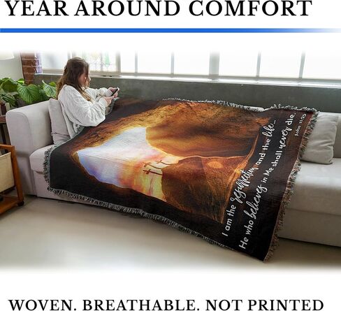 Pure Country Weavers I Am The Resurrected Blanket - Religious Gift Tapestry Throw Woven from Cotton - Made in The USA (72x54) in Saudi Arabia