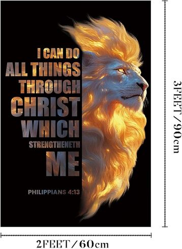 2x3ft Jesus Lion Tapestry Philippians 4:13 Bible Scripture Decor I Can Do All Things Through Christ Wall Banner With 4 Brass Grommets Christian Jesus Flags for Indoor and Outdoor Wall Hanging in Saudi Arabia