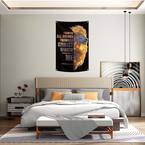 2x3ft Jesus Lion Tapestry Philippians 4:13 Bible Scripture Decor I Can Do All Things Through Christ Wall Banner With 4 Brass Grommets Christian Jesus Flags for Indoor and Outdoor Wall Hanging in Saudi Arabia
