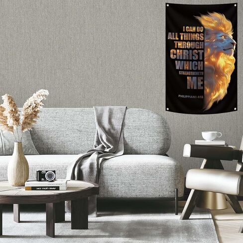 2x3ft Jesus Lion Tapestry Philippians 4:13 Bible Scripture Decor I Can Do All Things Through Christ Wall Banner With 4 Brass Grommets Christian Jesus Flags for Indoor and Outdoor Wall Hanging in Saudi Arabia