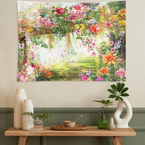 ZhiRain Vintage Floral Tapestry Wall Hanging Spring Rustic Flowers Print Pattern Watercolor Painting Theme Tapestries Home Decor for Living Room Bedroom Apartment Farmhouse Dorm 30"x40" in Saudi Arabia