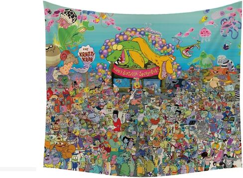 POP Creations Spongebob Squarepants بيكيني أسفل نسيج كبير 60 بوصة × 48 بوصة - علم معلق على الحائط مضحك لغرفة النوم، ملصق ميمي رائع، لافتة جمالية ديكور للمساكن in Saudi Arabia
