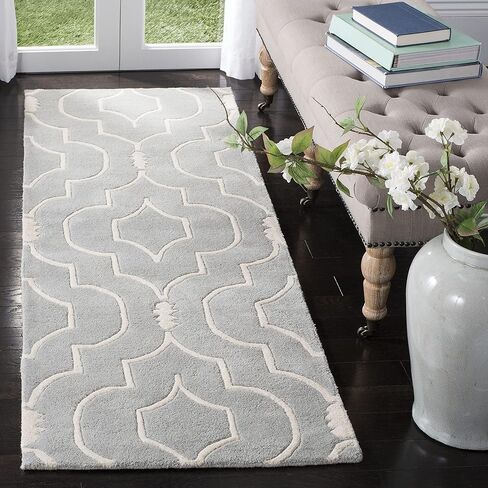 SAFAVIEH Chatham Collection 2'3" x 9' Grey/Ivory CHT736E Handmade Geometric Premium Wool Runner Rug in Saudi Arabia