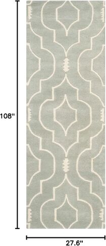SAFAVIEH Chatham Collection 2'3" x 9' Grey/Ivory CHT736E Handmade Geometric Premium Wool Runner Rug in Saudi Arabia