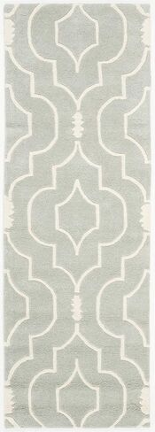 SAFAVIEH Chatham Collection 2'3" x 9' Grey/Ivory CHT736E Handmade Geometric Premium Wool Runner Rug in Saudi Arabia