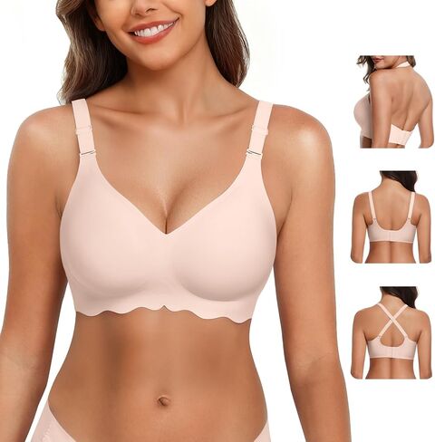 Womens Wireless Jelly Bras No Underwire Support Push Up Removable Straps (U/Cross/Halter) Everyday Sports Bra in Kuwait