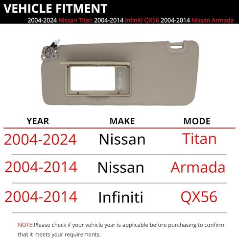 Sun Visor Fits for Nissan Titan 2016-2024 Left Driver Side Replaces 96401-EZ70B Beige in Saudi Arabia
