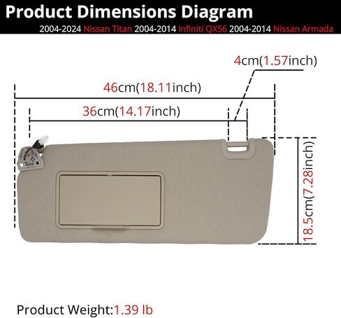 Sun Visor Fits for Nissan Titan 2016-2024 Left Driver Side Replaces 96401-EZ70B Beige in Saudi Arabia