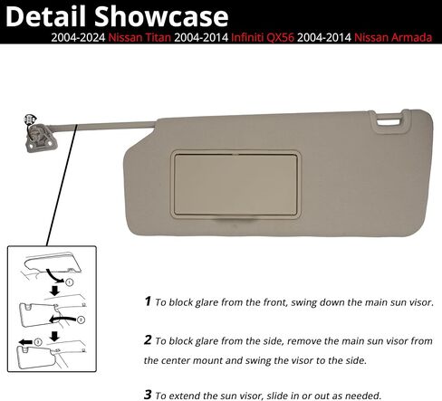Sun Visor Fits for Nissan Titan 2016-2024 Left Driver Side Replaces 96401-EZ70B Beige in Saudi Arabia