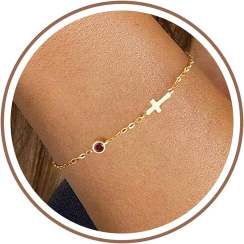 Cross Bracelet with Birthstone, Dainty Gold Birthstone Bracelets for Women Birthday Gifts Christian Gifts for Her Religious Faith Baptism Confirmation Gifts for Teen Girls Christmas Jewelry for Sister Daughter Granddaughter Girlfriend in Kuwait