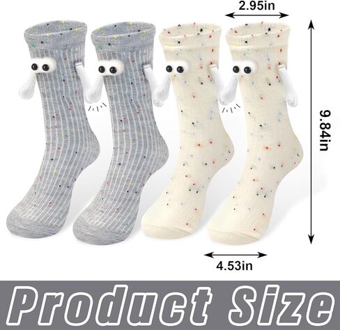 2 Pairs Birthday Holding Hands Socks Funny Magnetic 3D Doll Couple Sock Grey White Magnetic Holding Hands Socks for Women Men Family Supplies in Saudi Arabia
