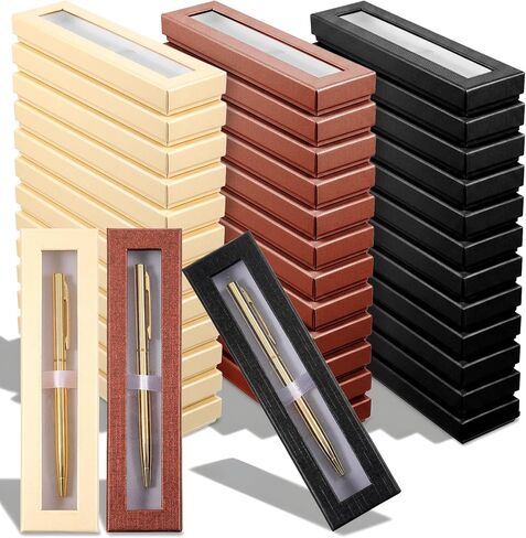 36 Pcs Empty Pen Gift Boxes, Bulk Jewelry Display Case with Clear Lid for Business Souvenir Office Supplies Gift Packaging, Black Yellow Bronze in Kuwait
