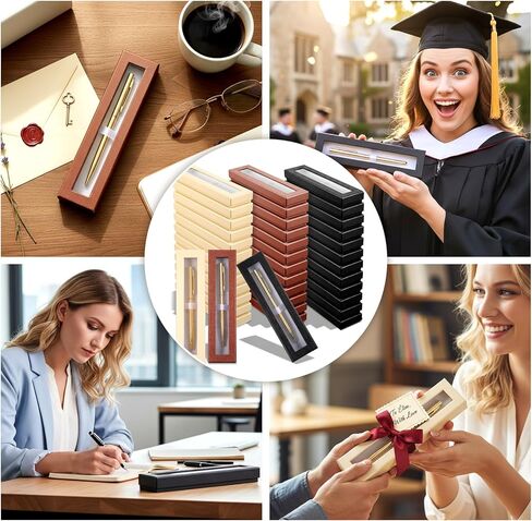 36 Pcs Empty Pen Gift Boxes, Bulk Jewelry Display Case with Clear Lid for Business Souvenir Office Supplies Gift Packaging, Black Yellow Bronze in Kuwait