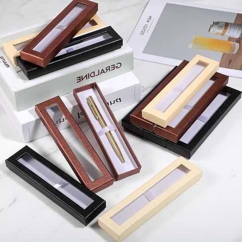 36 Pcs Empty Pen Gift Boxes, Bulk Jewelry Display Case with Clear Lid for Business Souvenir Office Supplies Gift Packaging, Black Yellow Bronze in Kuwait