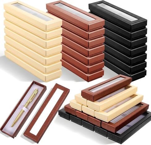 36 Pcs Empty Pen Gift Boxes, Bulk Jewelry Display Case with Clear Lid for Business Souvenir Office Supplies Gift Packaging, Black Yellow Bronze in Kuwait