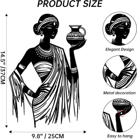 لوحة فنية جدارية للسيدات باللون الأسود من JEWLOVE - ديكور جداري أمريكي أفريقي معدني ممتاز للمنزل، لوحة فنية جدارية أفريقية مقاومة للصدأ لعيد الميلاد، وعيد الشكر، هدية لديكور غرفة الفتاة السوداء (14.6 بوصة × 9.8 بوصة) in Kuwait