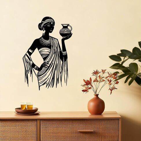 لوحة فنية جدارية للسيدات باللون الأسود من JEWLOVE - ديكور جداري أمريكي أفريقي معدني ممتاز للمنزل، لوحة فنية جدارية أفريقية مقاومة للصدأ لعيد الميلاد، وعيد الشكر، هدية لديكور غرفة الفتاة السوداء (14.6 بوصة × 9.8 بوصة) in Kuwait