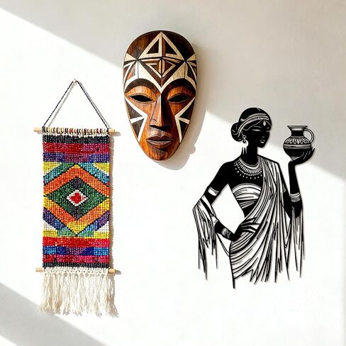 لوحة فنية جدارية للسيدات باللون الأسود من JEWLOVE - ديكور جداري أمريكي أفريقي معدني ممتاز للمنزل، لوحة فنية جدارية أفريقية مقاومة للصدأ لعيد الميلاد، وعيد الشكر، هدية لديكور غرفة الفتاة السوداء (14.6 بوصة × 9.8 بوصة) in Kuwait