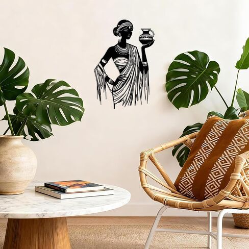 لوحة فنية جدارية للسيدات باللون الأسود من JEWLOVE - ديكور جداري أمريكي أفريقي معدني ممتاز للمنزل، لوحة فنية جدارية أفريقية مقاومة للصدأ لعيد الميلاد، وعيد الشكر، هدية لديكور غرفة الفتاة السوداء (14.6 بوصة × 9.8 بوصة) in Kuwait