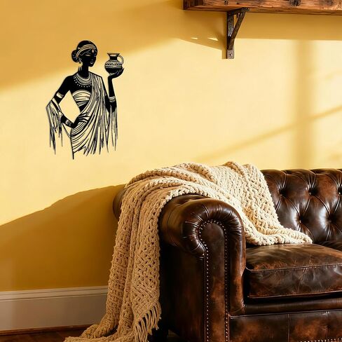 لوحة فنية جدارية للسيدات باللون الأسود من JEWLOVE - ديكور جداري أمريكي أفريقي معدني ممتاز للمنزل، لوحة فنية جدارية أفريقية مقاومة للصدأ لعيد الميلاد، وعيد الشكر، هدية لديكور غرفة الفتاة السوداء (14.6 بوصة × 9.8 بوصة) in Kuwait