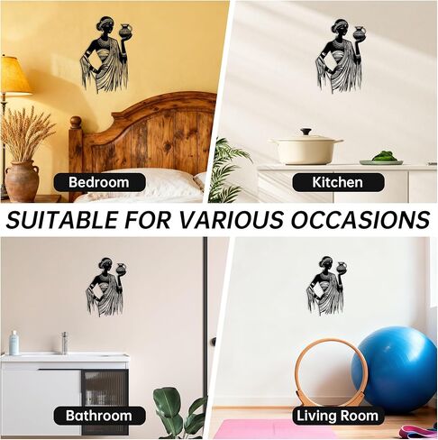 لوحة فنية جدارية للسيدات باللون الأسود من JEWLOVE - ديكور جداري أمريكي أفريقي معدني ممتاز للمنزل، لوحة فنية جدارية أفريقية مقاومة للصدأ لعيد الميلاد، وعيد الشكر، هدية لديكور غرفة الفتاة السوداء (14.6 بوصة × 9.8 بوصة) in Kuwait