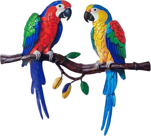 لوحة فنية جدارية للببغاء المعدني الاستوائي من Limygus، ديكور حديقة الطيور المزدوج الملون، ديكورات معلقة في الهواء الطلق للفناء والسياج والفناء وغرفة المعيشة والشرفة in Kuwait