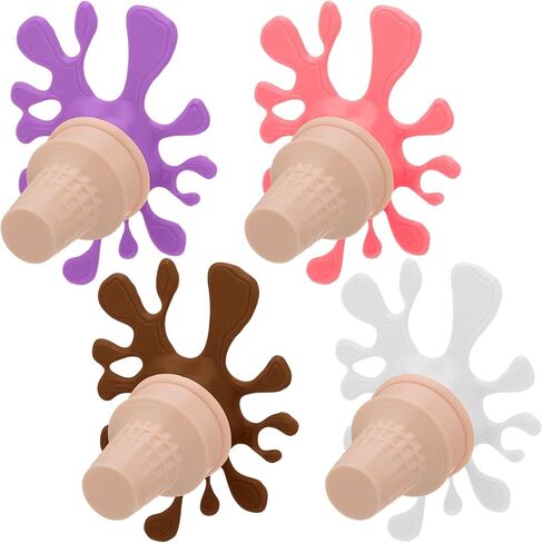 BreezeHug 4 Pcs Ice Cream Wall Decor 3D Melting Drip Ice Cream Cone Art Decor Wall Hook for Summer Themed Home, Living Room, Bedroom, Birthday, Party, with Adhesive & Screw(Coffee, White, Red, Purple) in Saudi Arabia