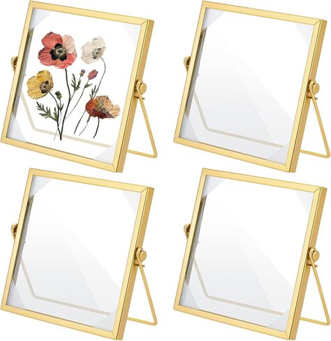 4Pcs Pressed Flower Frame, Double Glass Frame for Pressed Flowers Handmade, 6x6 Inches Clear Glass Picture Frames, Gold Floating Frames for Press Flower Tabletop Display DIY Birthday Gift in Kuwait