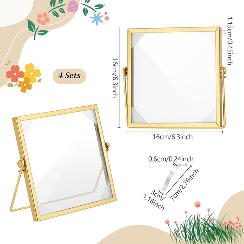 4Pcs Pressed Flower Frame, Double Glass Frame for Pressed Flowers Handmade, 6x6 Inches Clear Glass Picture Frames, Gold Floating Frames for Press Flower Tabletop Display DIY Birthday Gift in Kuwait