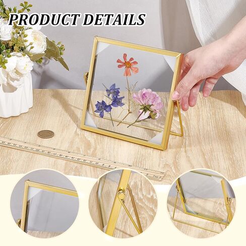4Pcs Pressed Flower Frame, Double Glass Frame for Pressed Flowers Handmade, 6x6 Inches Clear Glass Picture Frames, Gold Floating Frames for Press Flower Tabletop Display DIY Birthday Gift in Kuwait