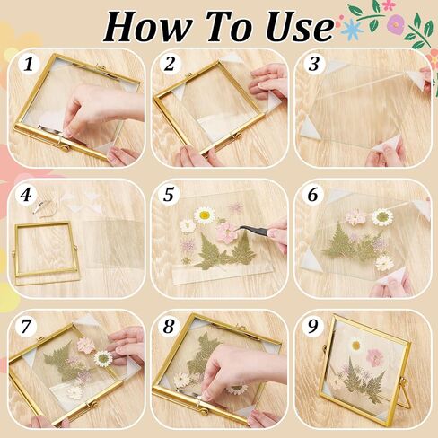 4Pcs Pressed Flower Frame, Double Glass Frame for Pressed Flowers Handmade, 6x6 Inches Clear Glass Picture Frames, Gold Floating Frames for Press Flower Tabletop Display DIY Birthday Gift in Kuwait