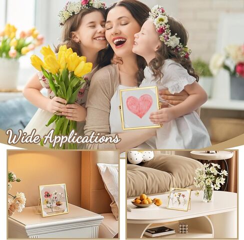 4Pcs Pressed Flower Frame, Double Glass Frame for Pressed Flowers Handmade, 6x6 Inches Clear Glass Picture Frames, Gold Floating Frames for Press Flower Tabletop Display DIY Birthday Gift in Kuwait